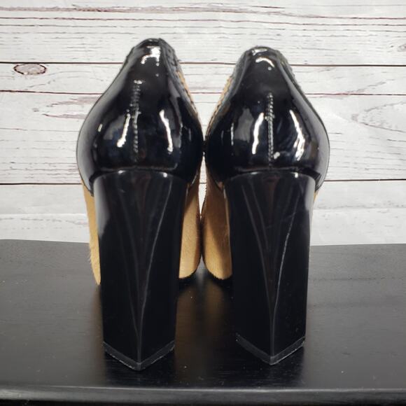 Diane Von Furstenberg Fur & Leather Peep Toe Block Heels Size 6.5M - Picture 9 of 12